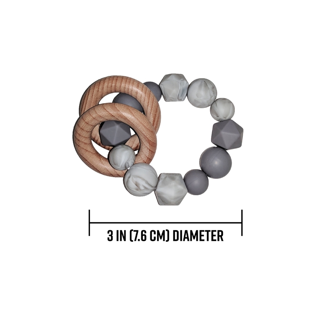Grey quartz teether bracelet wood ring baby unisex